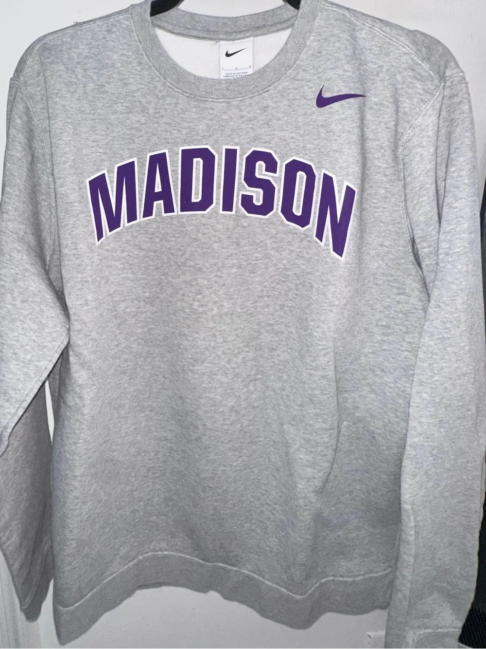 Nike Grey Crewneck Sweatshirt with Purple MADISON Lettering (unisex)